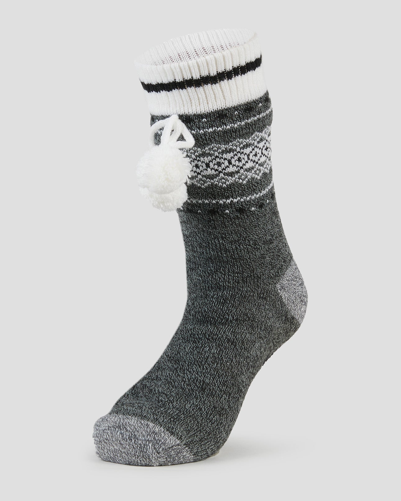 Adults' Sherpa Lined Slipper Socks | Color: Black Fairisle