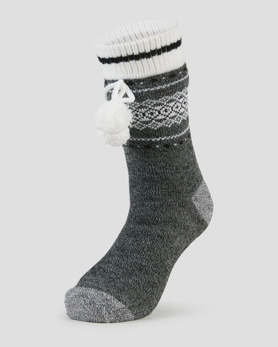 Adults' Sherpa Lined Slipper Socks | Color: Black Fairisle