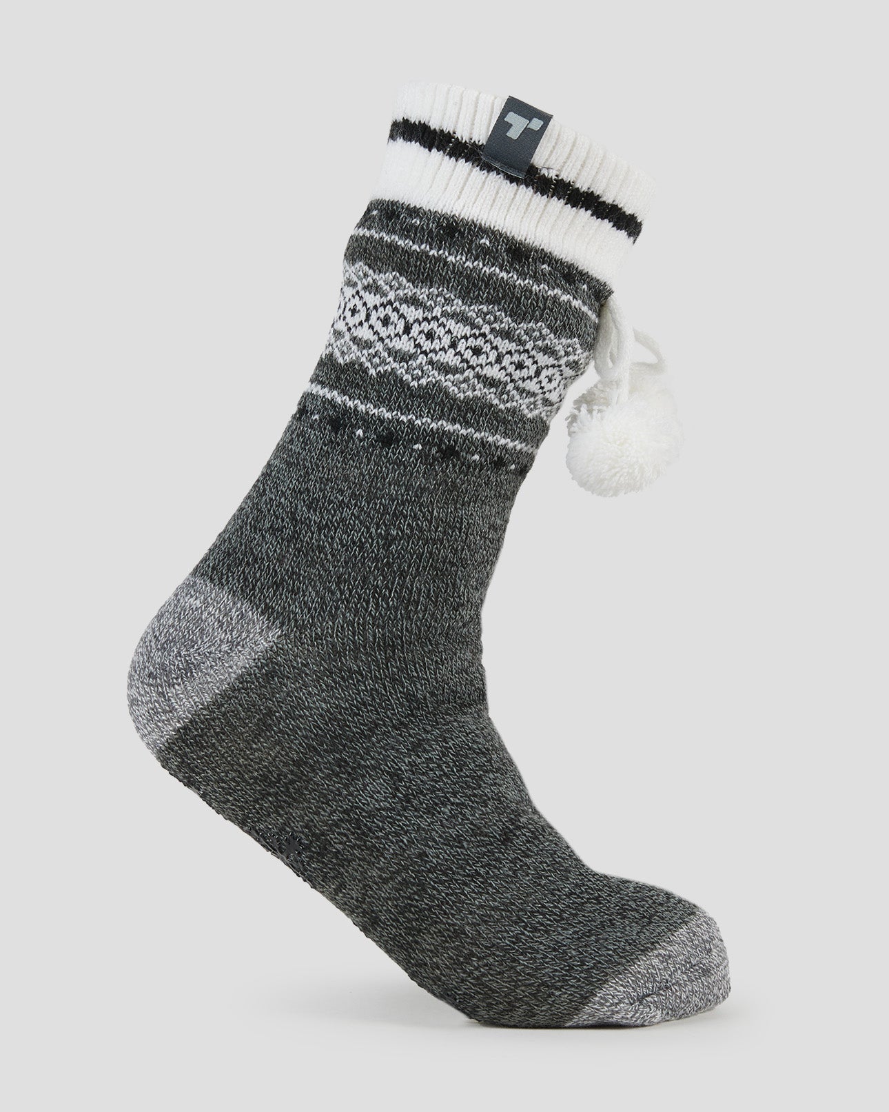 Adults' Sherpa Lined Slipper Socks | Color: Black Fairisle