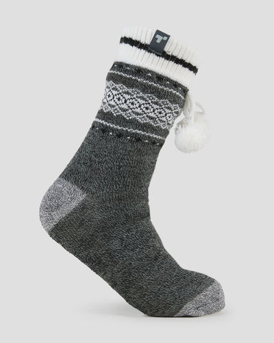 Adults' Sherpa Lined Slipper Socks | Color: Black Fairisle