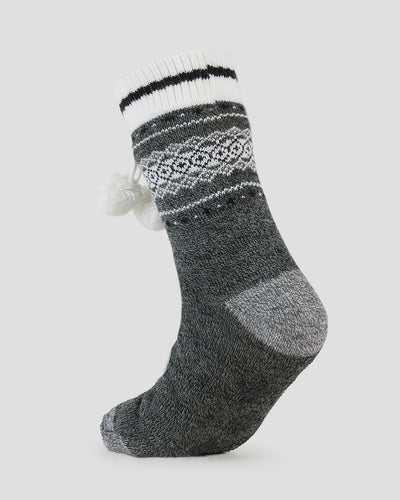 Adults' Sherpa Lined Slipper Socks | Color: Black Fairisle