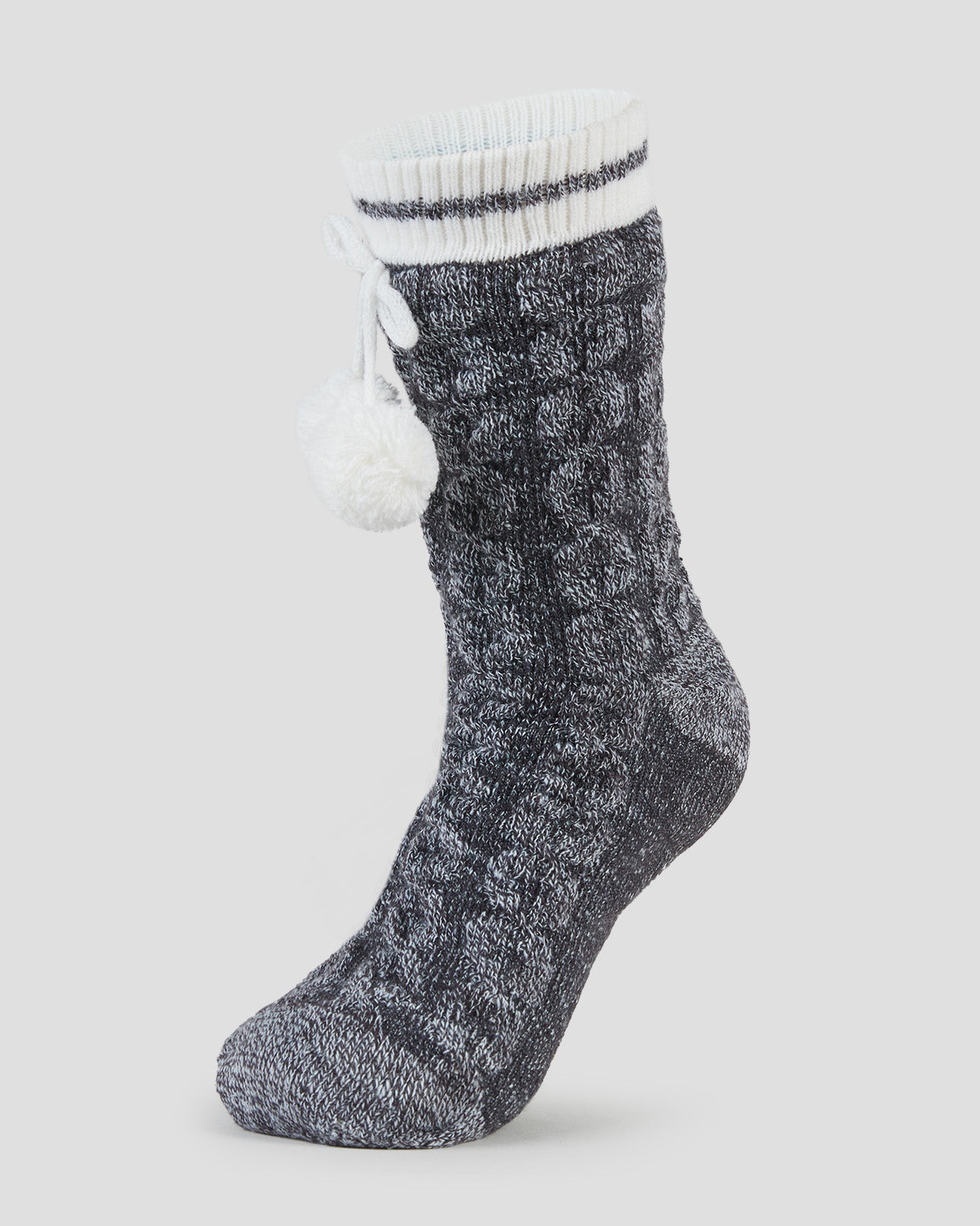 Adults' Sherpa Lined Slipper Socks | Color: Charcoal Cable