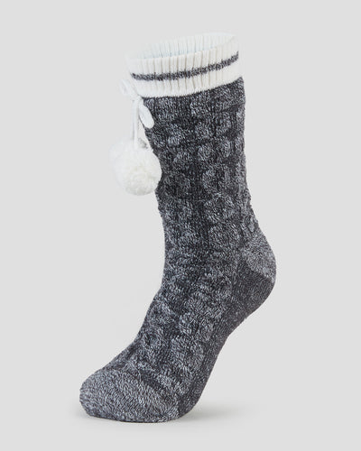 Adults' Sherpa Lined Slipper Socks | Color: Charcoal Cable