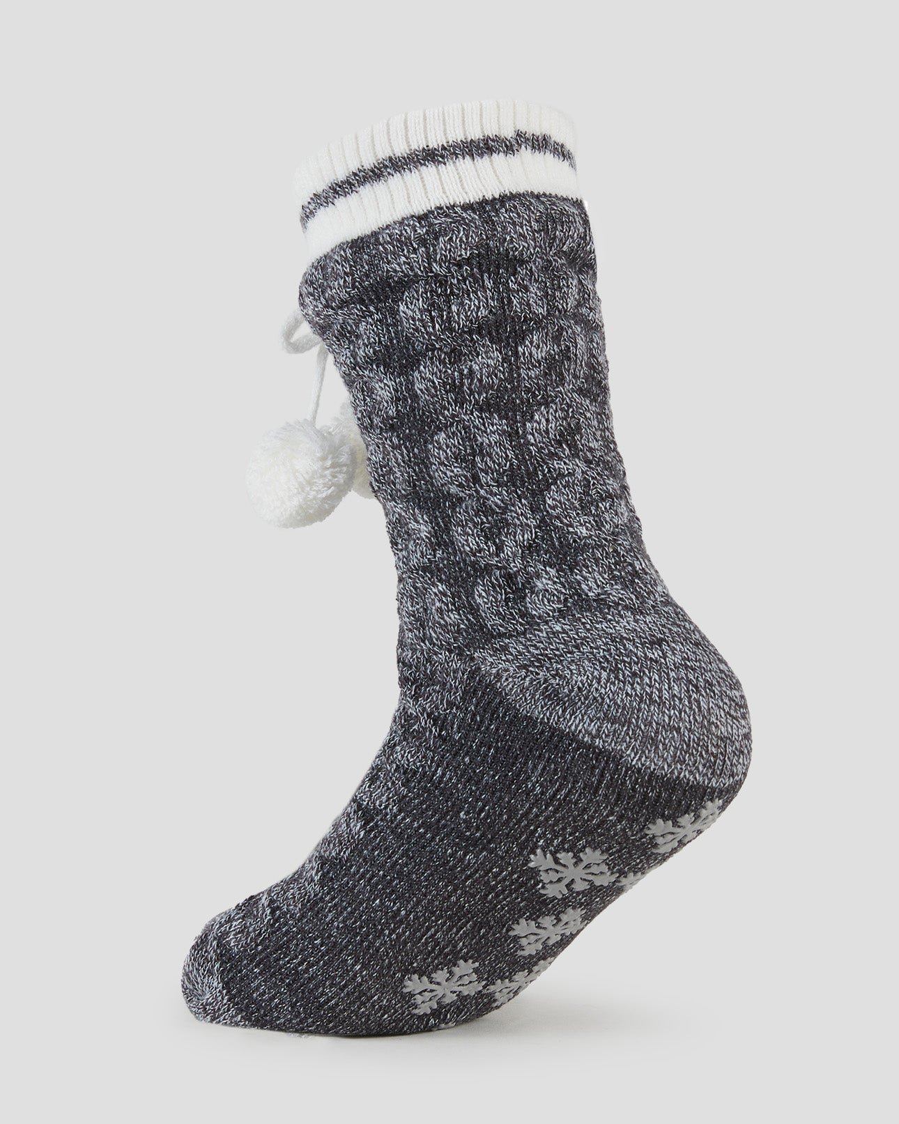 Adults' Sherpa Lined Slipper Socks | Color: Charcoal Cable