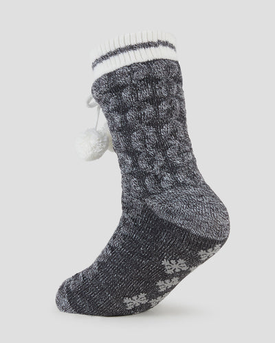 Adults' Sherpa Lined Slipper Socks | Color: Charcoal Cable