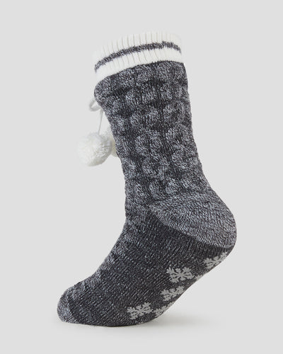 Adults' Sherpa Lined Slipper Socks | Color: Charcoal Cable