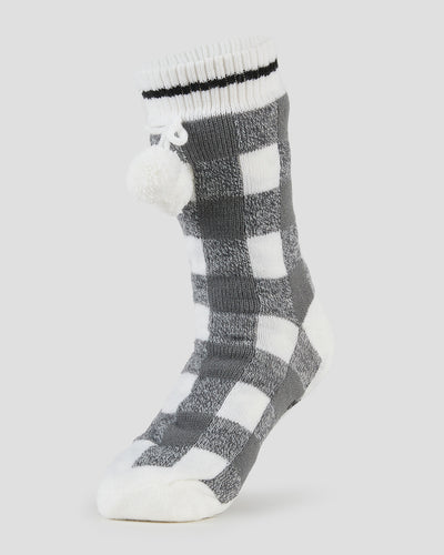 Adults' Sherpa Lined Slipper Socks | Color: White Buffalo