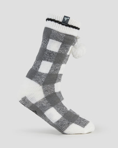 Adults' Sherpa Lined Slipper Socks | Color: White Buffalo