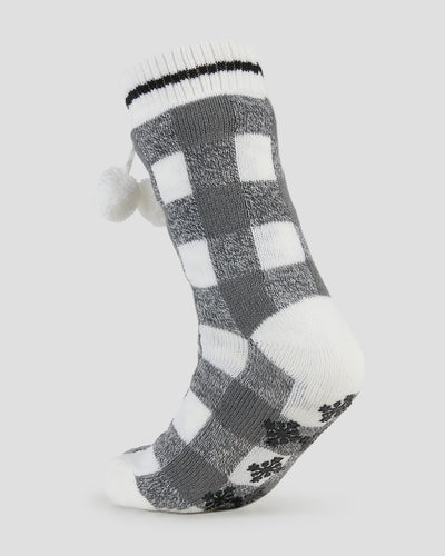 Adults' Sherpa Lined Slipper Socks | Color: White Buffalo