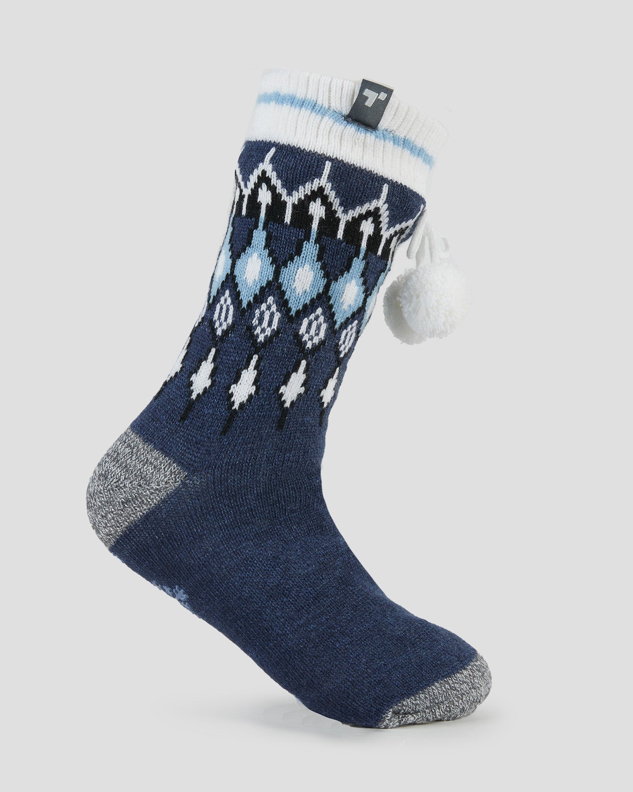 Adults' Sherpa Lined Slipper Socks | Color: Navy Fairisle