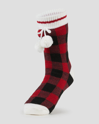 Adults' Sherpa Lined Slipper Socks | Color: Red Buffalo
