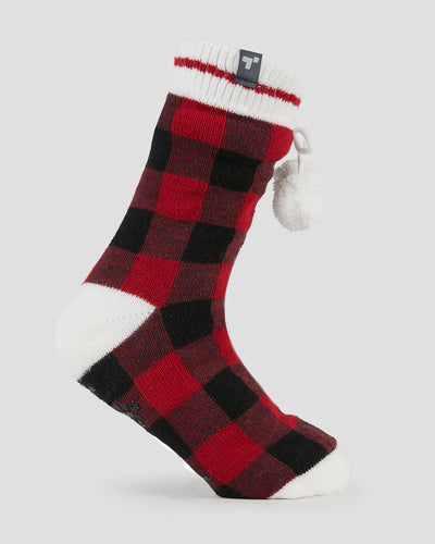 Adults' Sherpa Lined Slipper Socks | Color: Red Buffalo