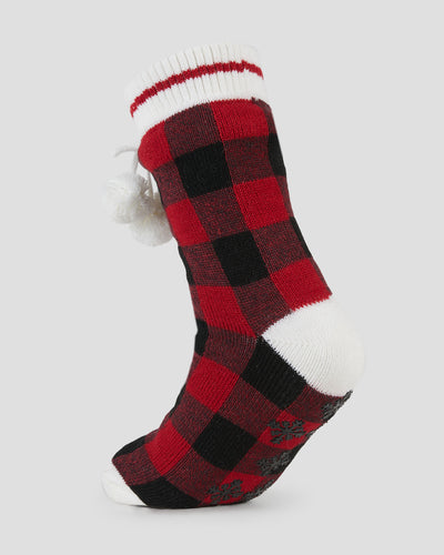 Adults' Sherpa Lined Slipper Socks | Color: Red Buffalo