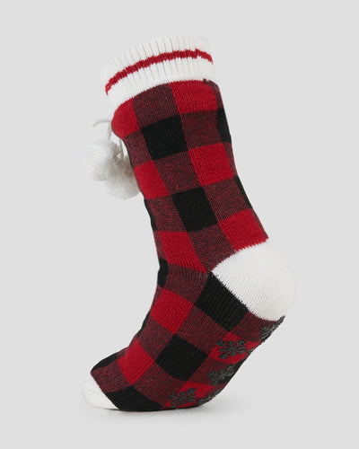 Adults' Sherpa Lined Slipper Socks | Color: Red Buffalo