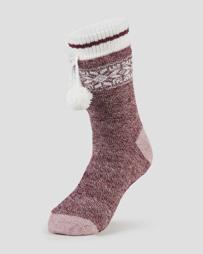 Adults' Sherpa Lined Slipper Socks | Color: Dusty Berry