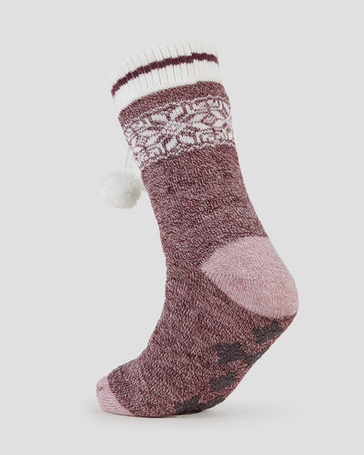 Adults' Sherpa Lined Slipper Socks | Color: Dusty Berry