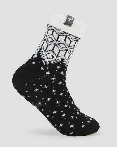 Adults' Dual Layer Anti-Slip Cabin Socks | Color: Black Fairisle
