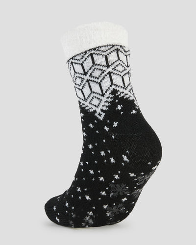 Adults' Dual Layer Anti-Slip Cabin Socks | Color: Black Fairisle