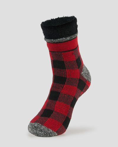 Adults' Dual Layer Anti-Slip Cabin Socks | Color: Red Buffalo
