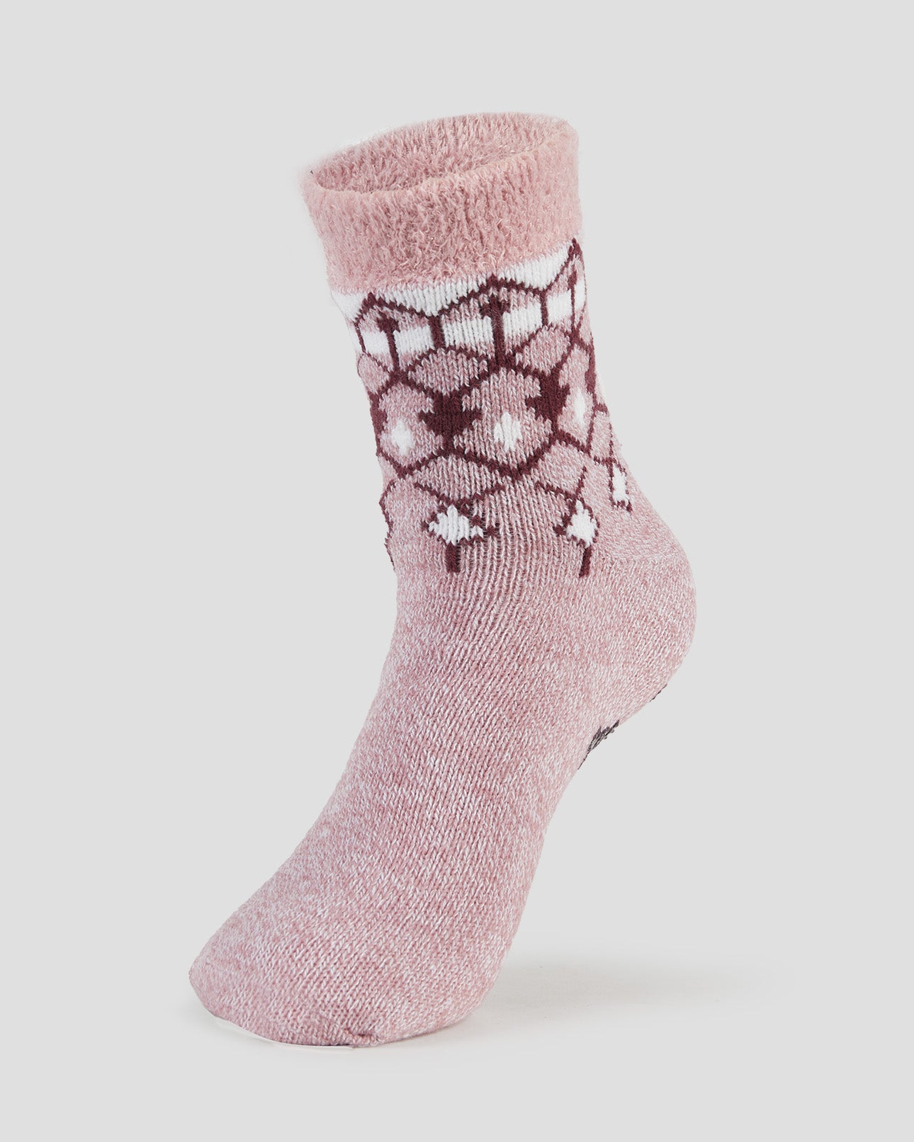 Adults' Dual Layer Anti-Slip Cabin Socks | Color: Pink Fairisle