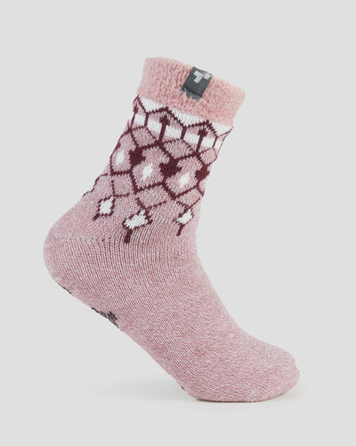 Adults' Dual Layer Anti-Slip Cabin Socks | Color: Pink Fairisle