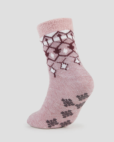 Adults' Dual Layer Anti-Slip Cabin Socks | Color: Pink Fairisle