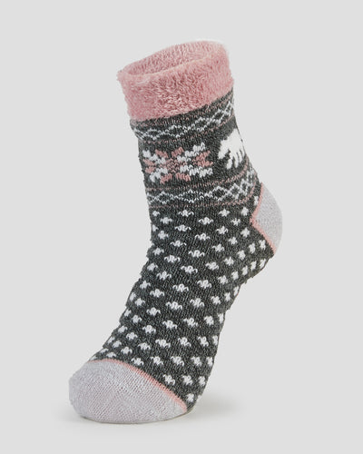 Adults' Dual Layer Anti-Slip Cabin Socks | Color: Pink Bear