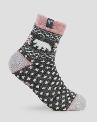 Adults' Dual Layer Anti-Slip Cabin Socks | Color: Pink Bear