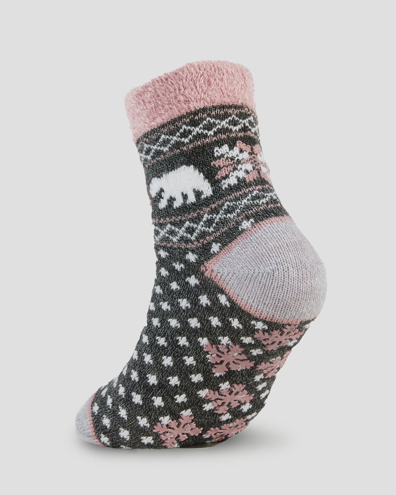 Adults' Dual Layer Anti-Slip Cabin Socks | Color: Pink Bear