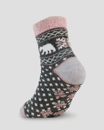 Adults' Dual Layer Anti-Slip Cabin Socks | Color: Pink Bear
