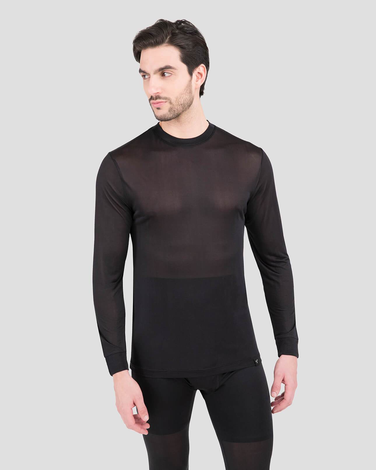 Big & Tall Men's Thermasilk® Heritage Lightweight Baselayer Crew Top | Color: Black