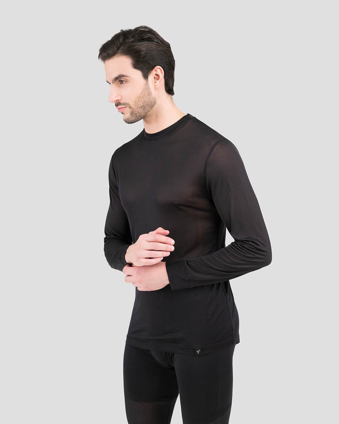 Big & Tall Men's Thermasilk® Heritage Lightweight Baselayer Crew Top | Color: Black