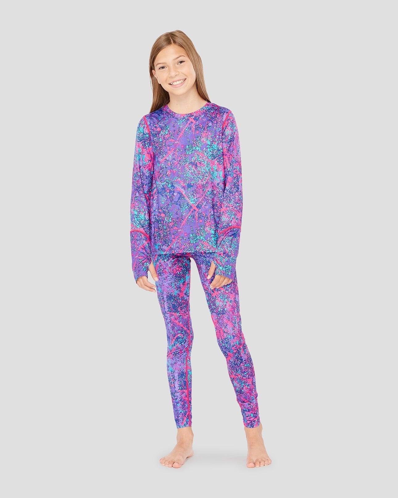 Kids' Thermolator® Midweight Performance Baselayer Crew Shirt | Color: Neon Graffiti