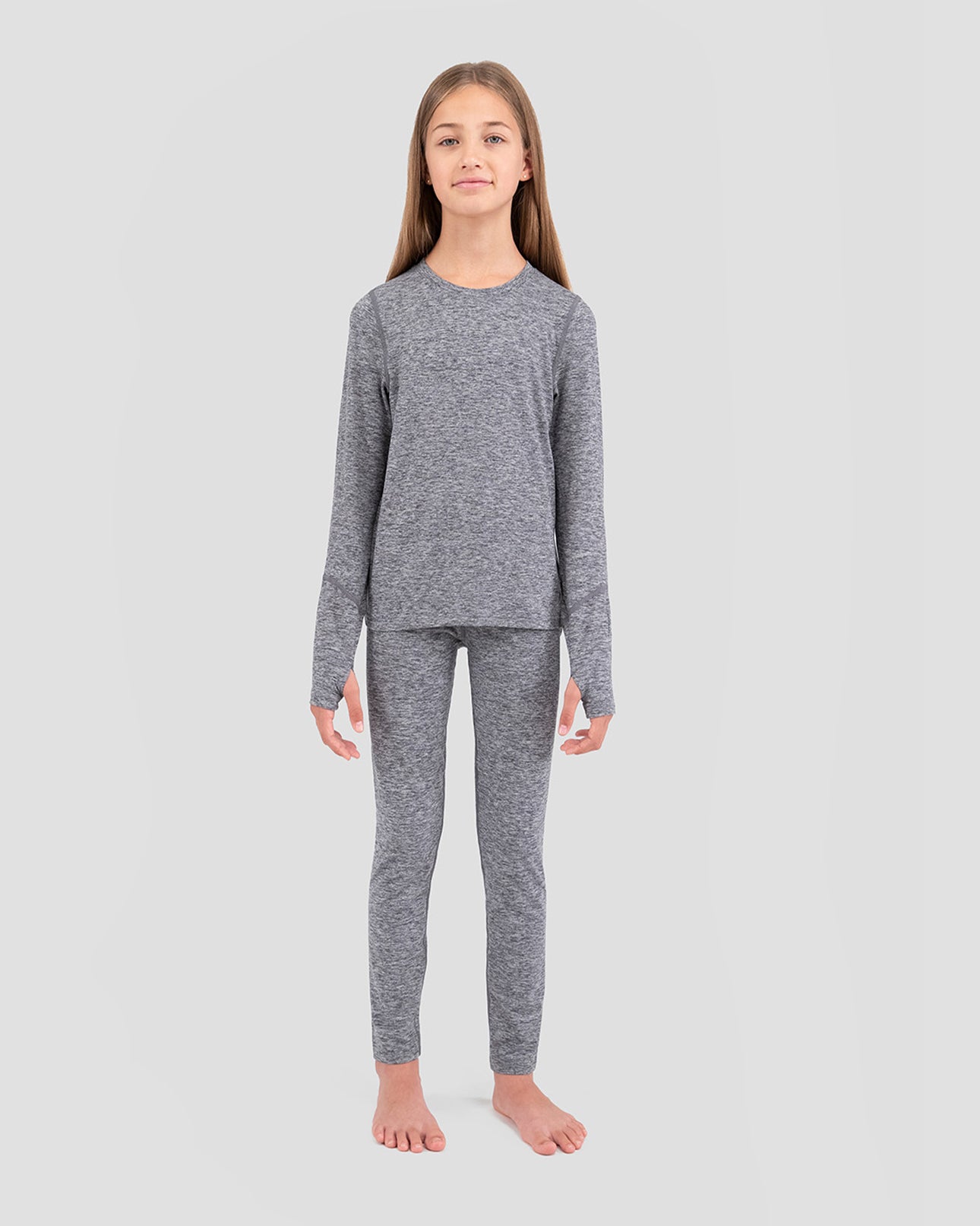 Kids' Thermolator® Midweight Performance Baselayer Crew Shirt | Color: Dark Grey Melange