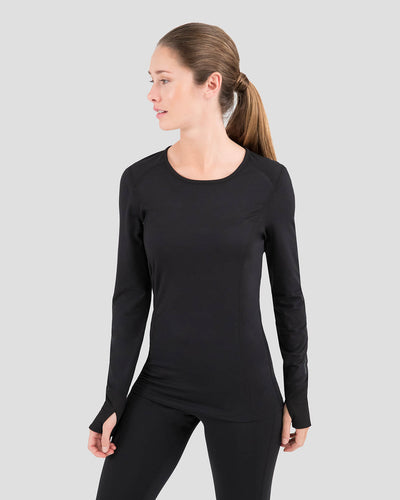 Women's Cloud Nine Midweight Performance Baselayer Scoop Shirt | Color: Black |  #color_black
