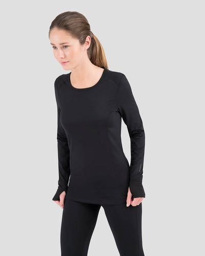 Women's Cloud Nine Midweight Performance Baselayer Scoop Shirt | Color: Black |  #color_black