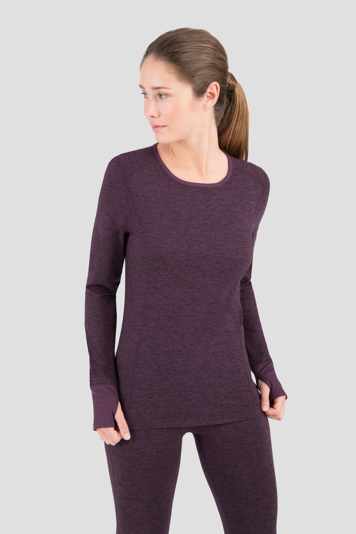 Women's Cloud Nine Midweight Performance Baselayer Scoop Shirt | Color: Blackberry Melange |  #color_blackberry-melange