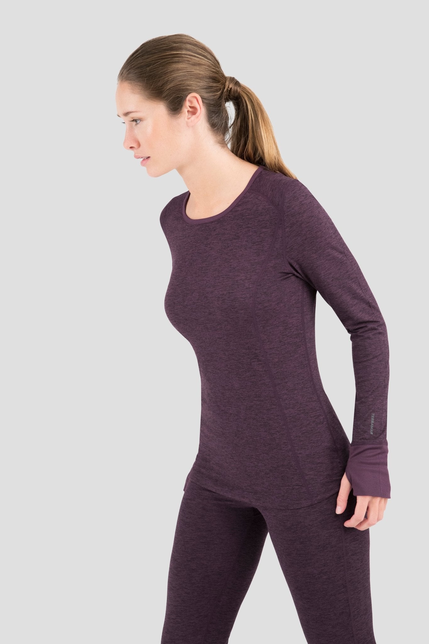Women's Cloud Nine Midweight Performance Baselayer Scoop Shirt | Color: Blackberry Melange |  #color_blackberry-melange