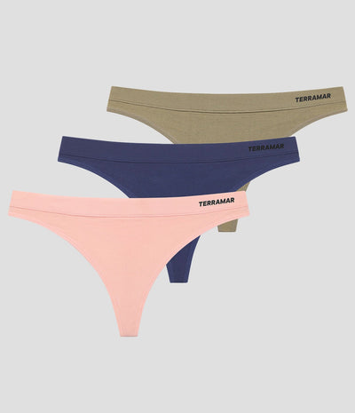 Women's Seamless Thong Underwear (3 Pack) | Color: Pink Haze/Natural Indigo/True Camo | #color_pink-haze-natural-indigo-true-camo