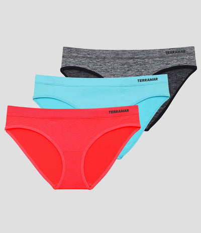 Women's Seamless Bikini Underwear (3 Pack) | Color: Guava/Blue Fish/Dk Heather Grey