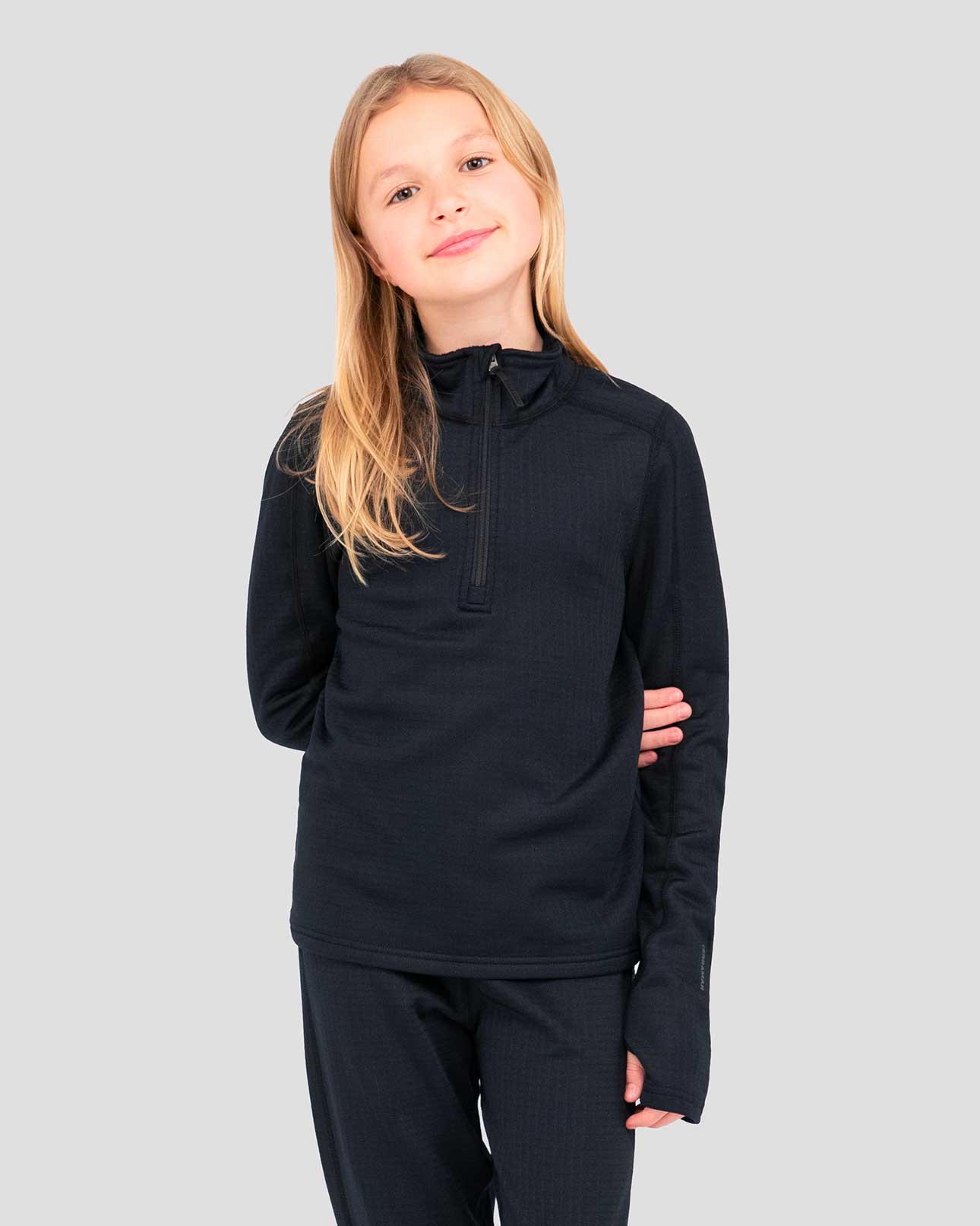 Kids' Ecolator® Heavyweight Performance Half-Zip Baselayer Top | Color: Black