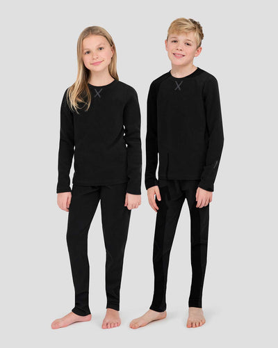 Kids' Thermafleece® Expedition Weight Thermal Baselayer 2-Piece Set | Color: Black | #color_black