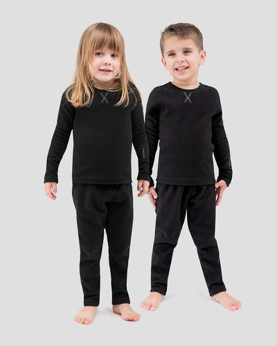 Kids' Thermafleece® Expedition Weight Thermal Baselayer 2-Piece Set | Color: Black | #color_black