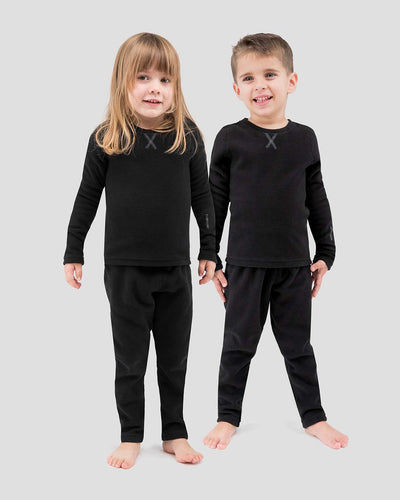 Kids' Thermafleece® Expedition Weight Thermal Baselayer 2-Piece Set | Color: Black